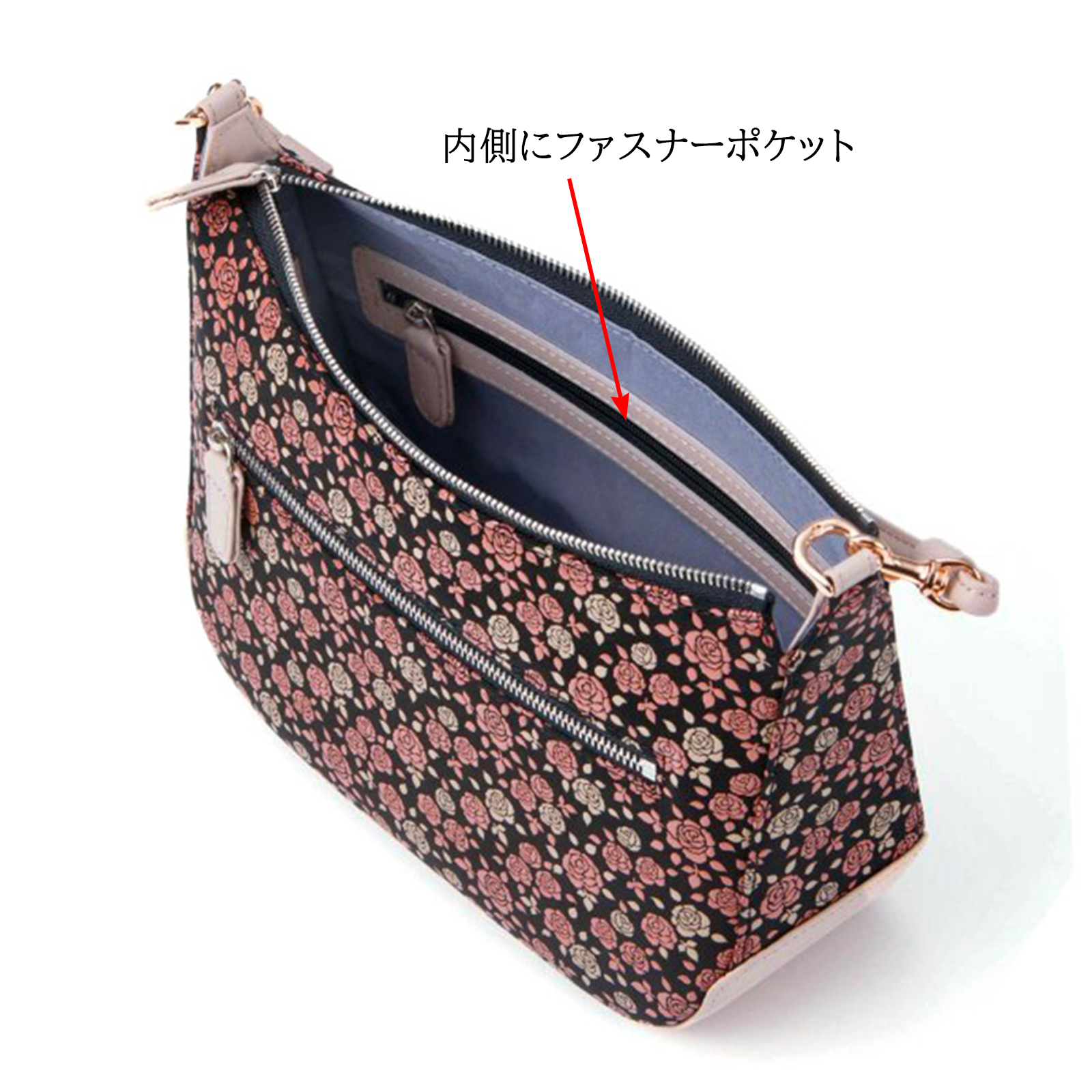 印傳屋（INDEN-YA） 印伝 ポシェット ショルダーバッグ かぐわ バラ