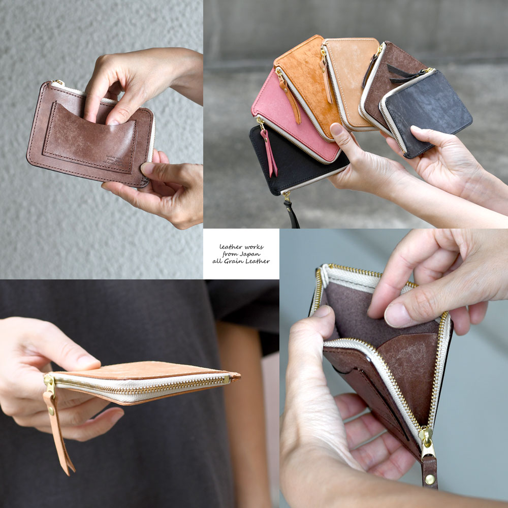 ミニ財布 L字ファスナー L字型財布 日本製 イタリアンレザー 本革