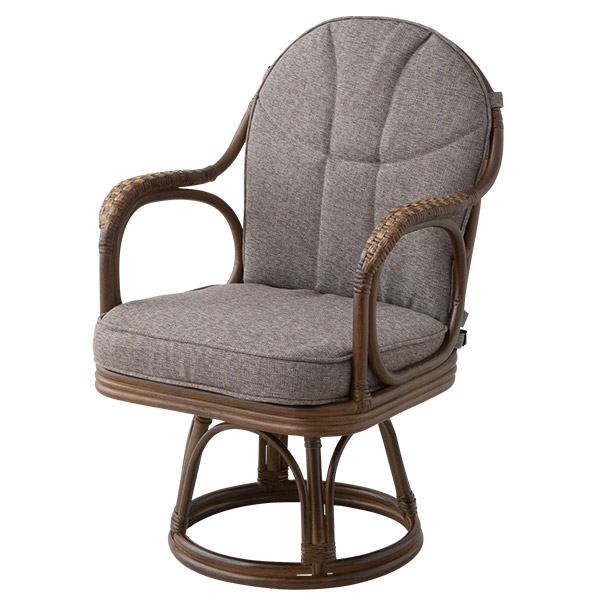 EMOOR（エムール） 回転チェア ラタン 籐 肘付き ハイバック 軽量 回転