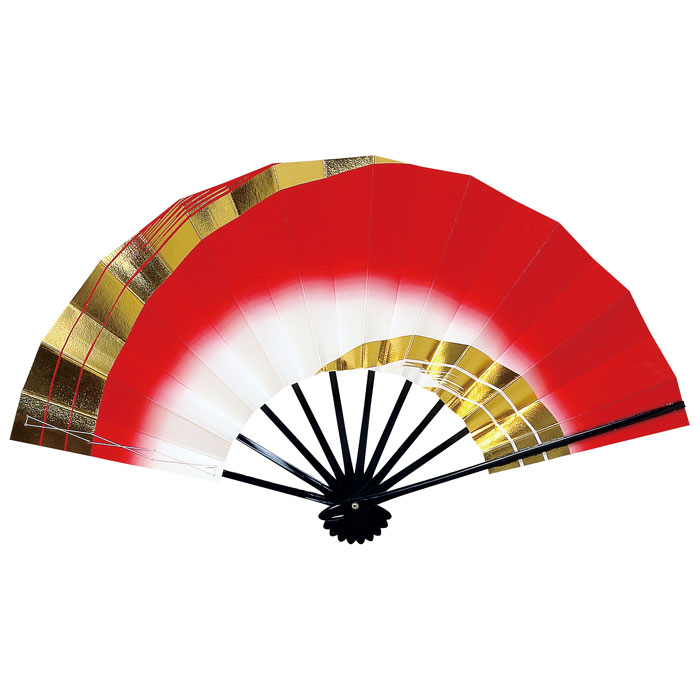 舞扇子 赤 ぼかし 金 両妻 扇子箱付 日本製 日本舞踊 （o舞2246） 舞踊