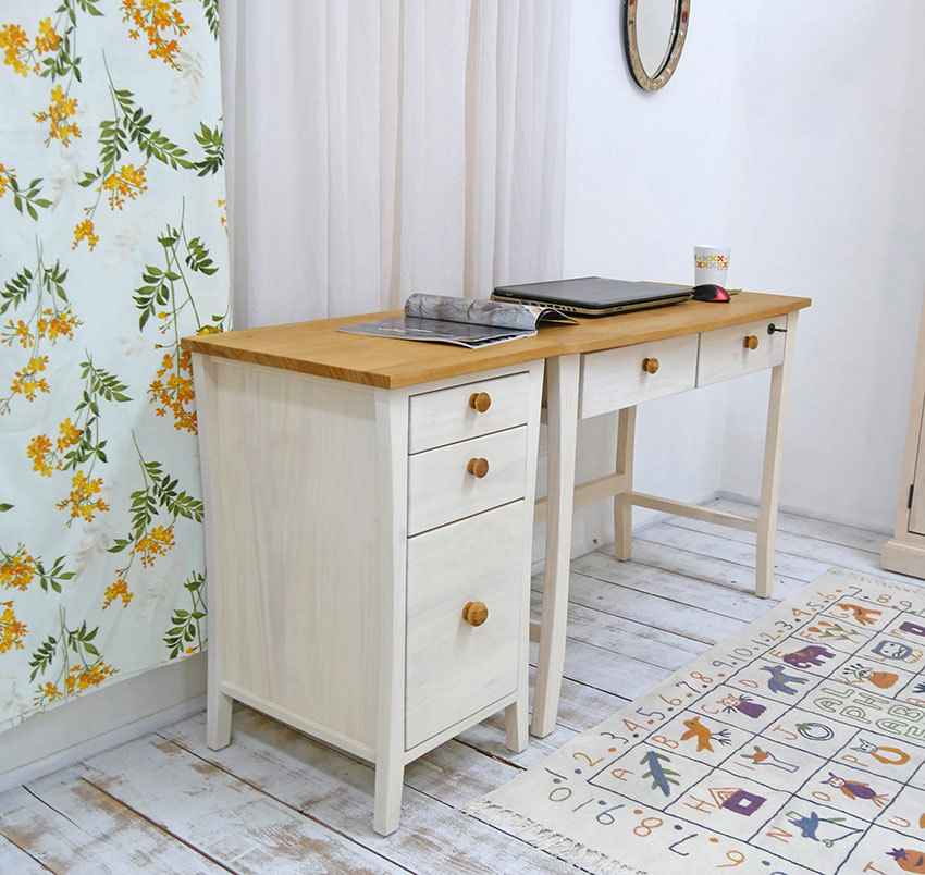 北欧風デスク 2点セット 白いフレンチカントリー勉強机+学童チェア85