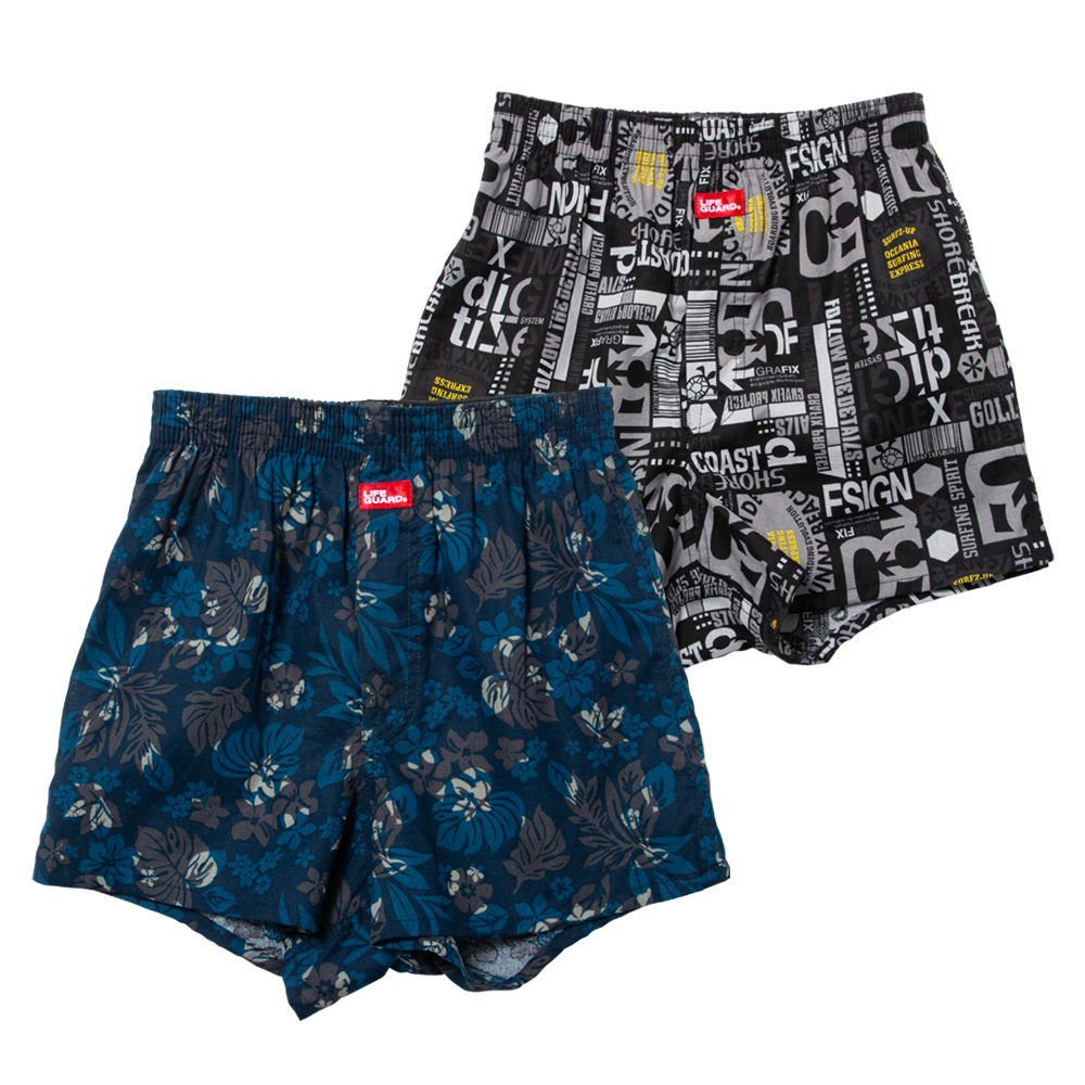 綿100％ ライフガード 総柄 トランクス 2P 前開き パンツ 2枚組