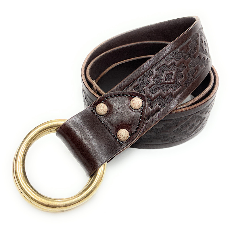 Wリングベルト】栃木レザーベルト 40ミリ幅 ダブルリング ネイティブ柄