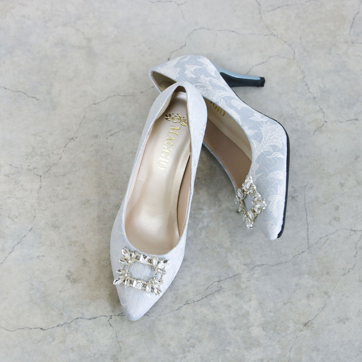 パンプス ポインテッドトゥ 8cmヒール ラインストーン ハイヒール 黒