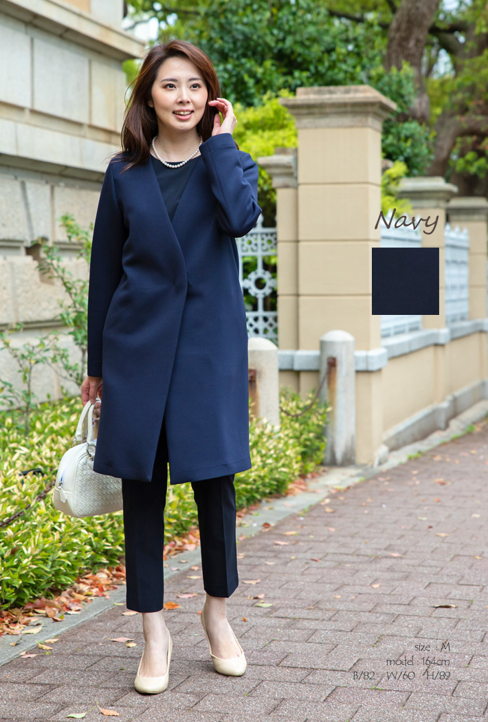 日本製」 セレモニー コート スプリングコート レディース ノーカラー