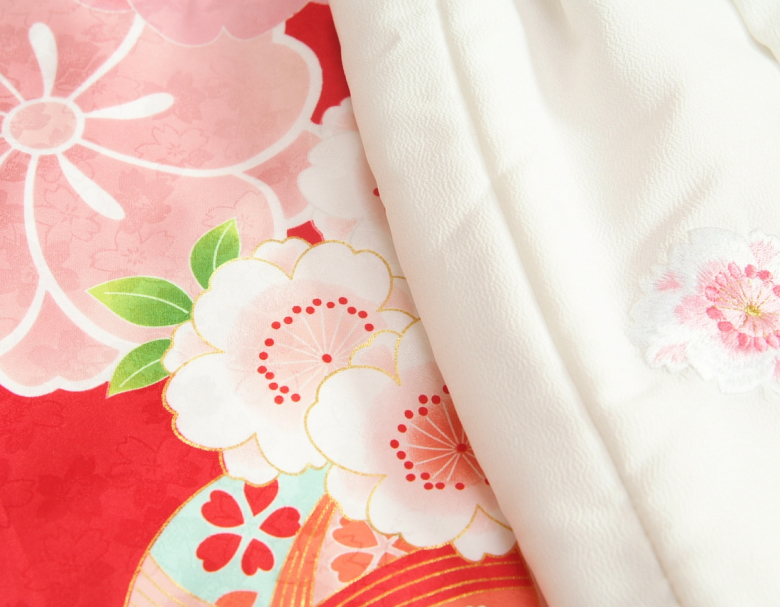 京美 七五三 着物 3歳 女の子 被布セット 京都花ひめ 赤地着物 被布白