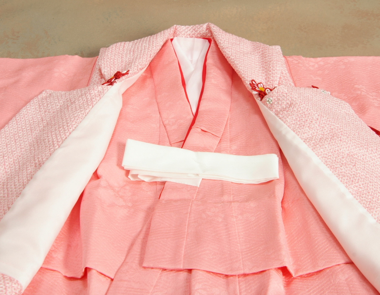 京美 七五三 正絹 被布セット 着物 3歳 女の子 ピンク 本絞り 鹿の子絞