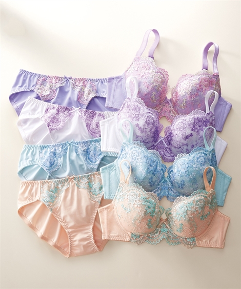 ニッセン（nissen） ブラショーツセット (E70/M-G80/LL) 花柄 刺しゅう