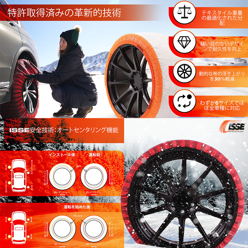 ISSE（イッセ） スノーソックス 165/55R15 布製タイヤチェーン 15