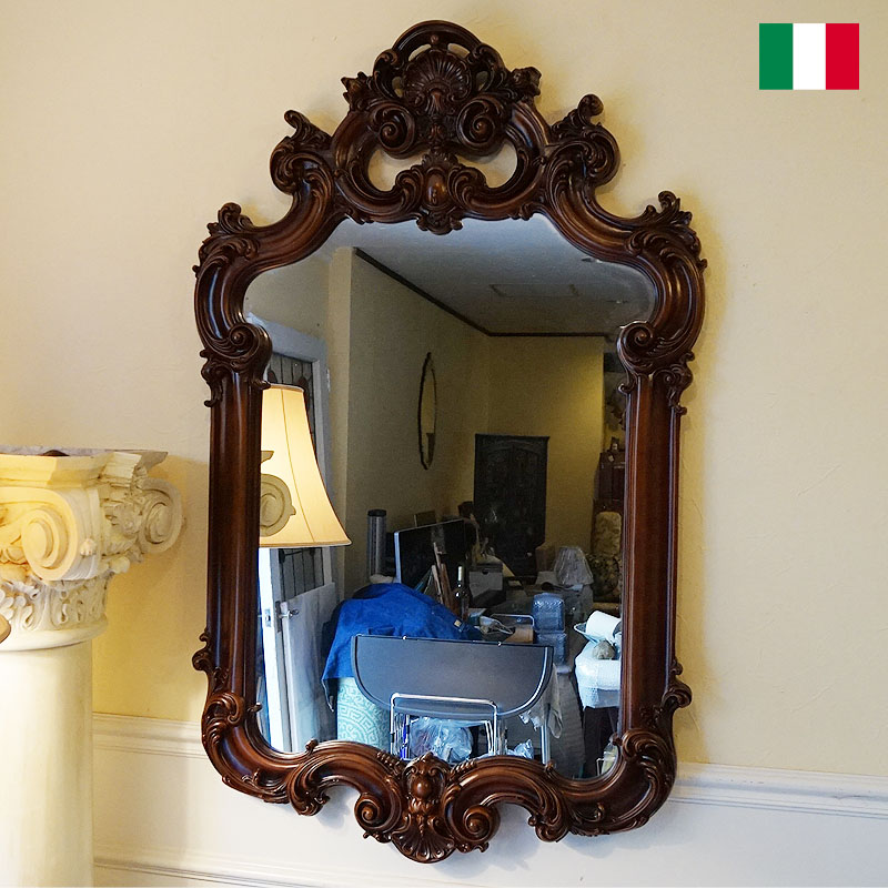 鏡 壁掛け ウォールミラー アンティーク 飾りミラー イタリア製 木製