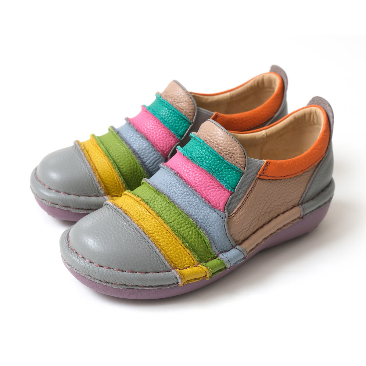 エスタシオン 靴 レディース スリッポン 本革 スニーカー ボーダー