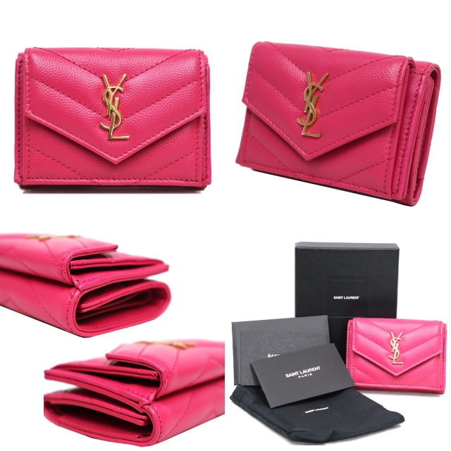美品）サンローラン SAINT LAURENT YSL コンパクト ウォレット レザー