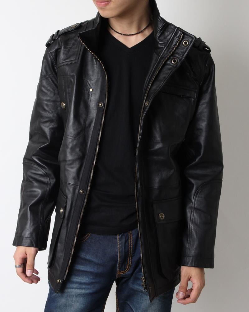 フリーダムレザー 革ジャン ラムレザー M-65タイプ 本革 ハーフコート