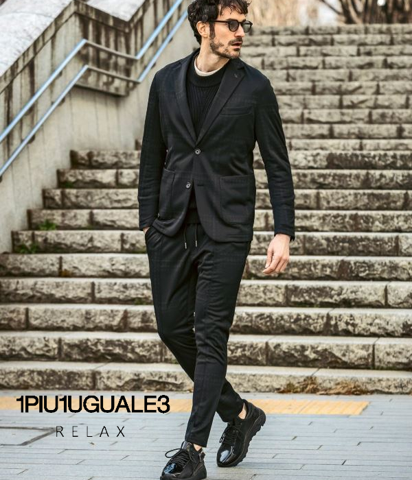 1PIU1UGUALE3 RELAX セットアップ メンズ ウィンドウペンジャガード