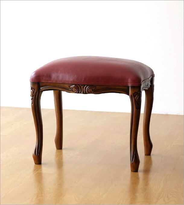 スツール アンティーク 無垢 天然木 クッション 合皮レザー おしゃれ