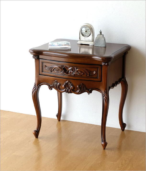 サイドチェスト アンティーク 木製 収納 電話台 花台 天然木 ベッド