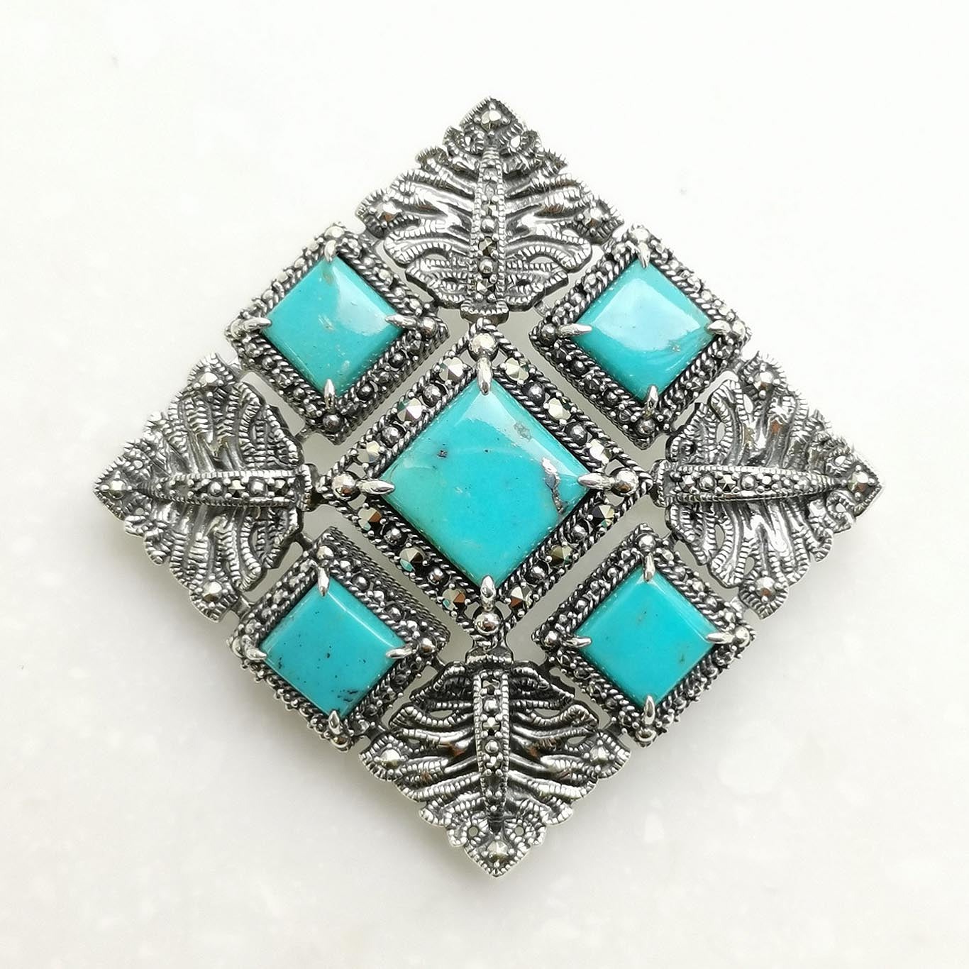 ROKUZAN ターコイズ スクエア ブローチ ペンダントトップ (チェーン