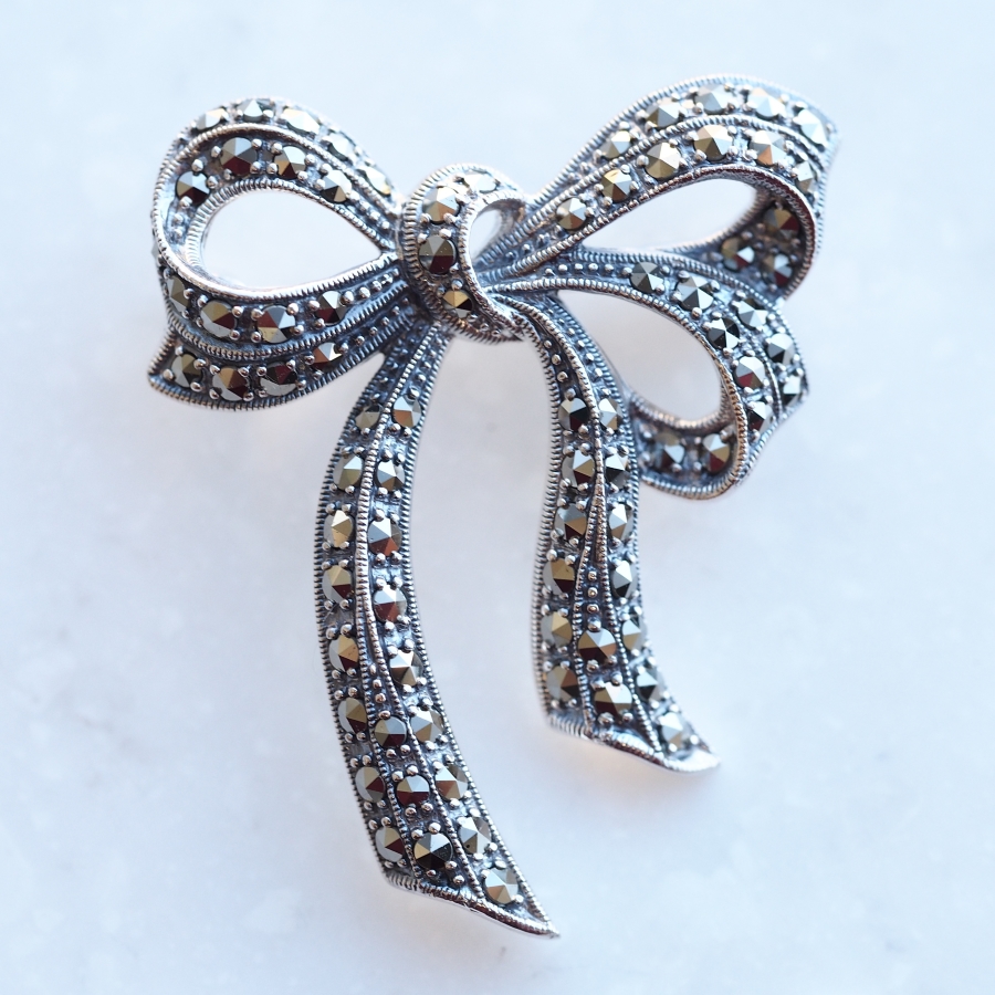 ROKUZAN マーカサイト リボン ブローチ ピンブローチ シルバー925 碌山