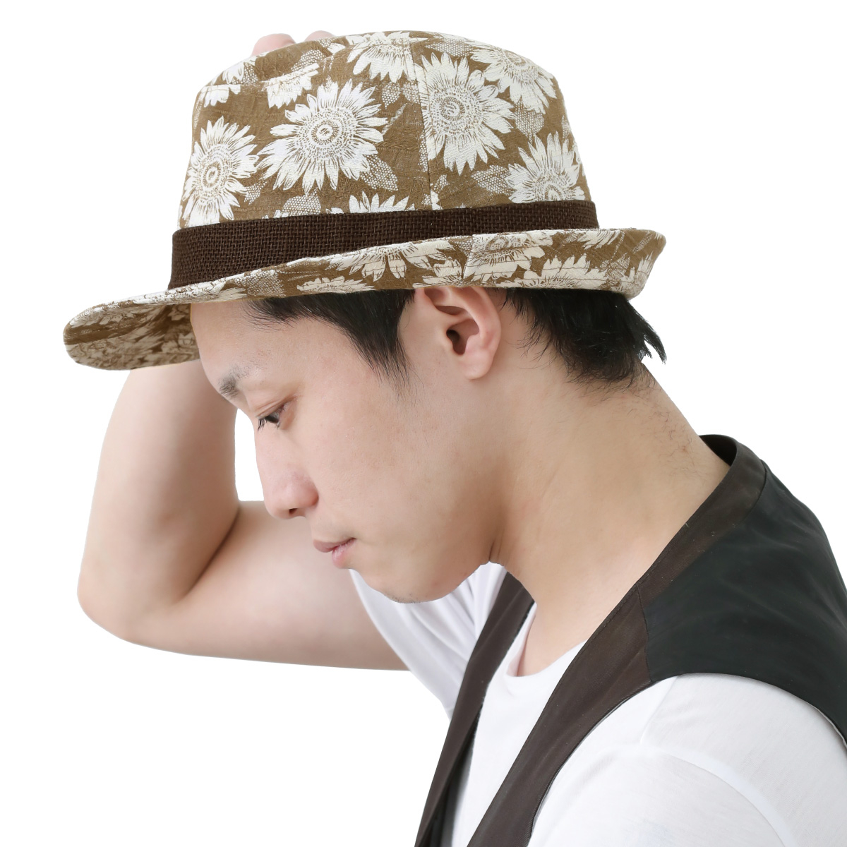 BIG 中折れハット ボタニカル柄 大きいサイズ 60cm 花柄 コットン 男女