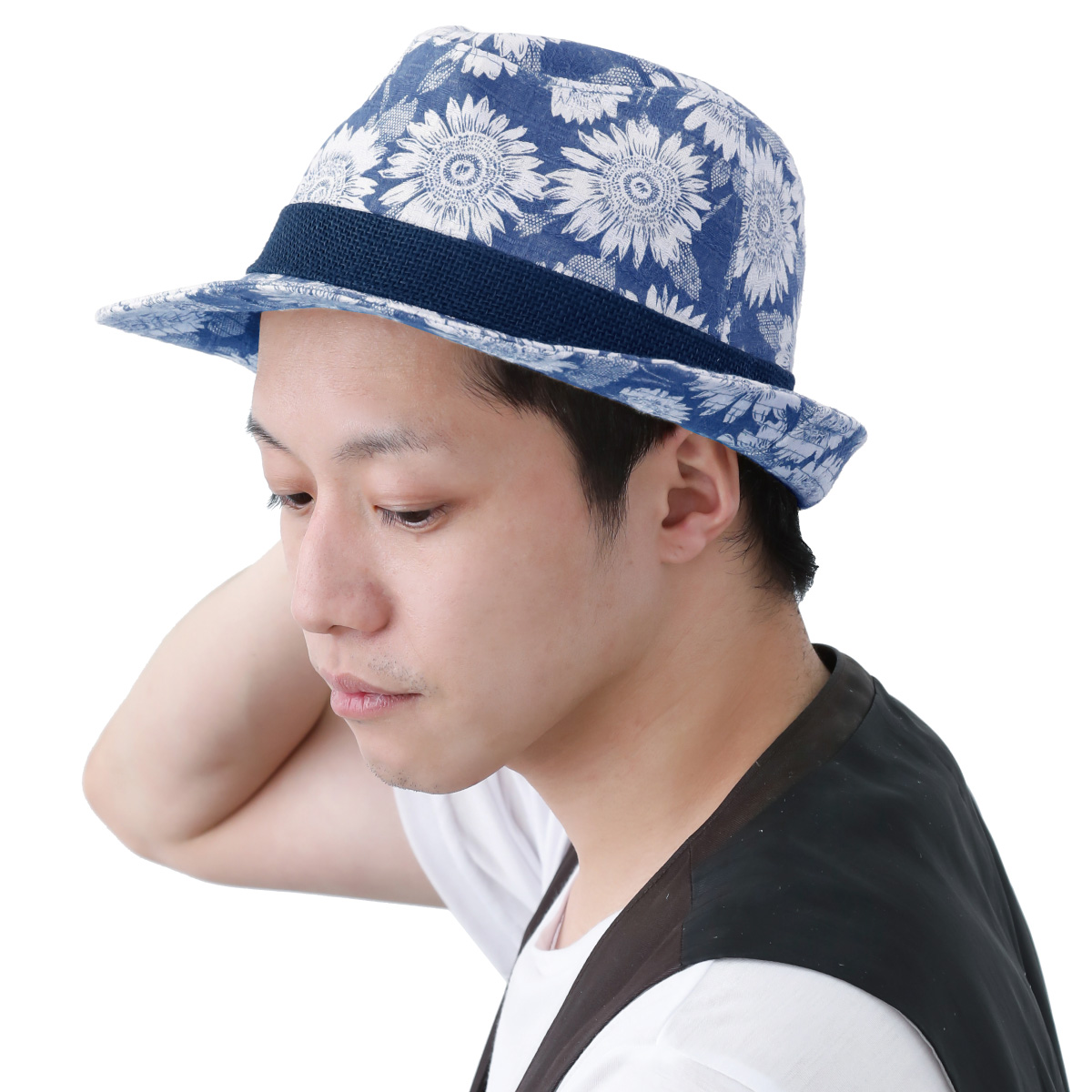 BIG 中折れハット ボタニカル柄 大きいサイズ 60cm 花柄 コットン 男女