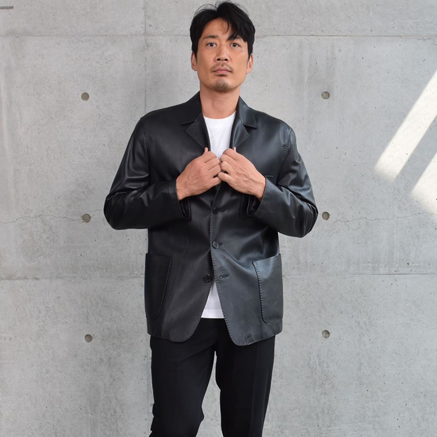 爆買 本革 ソフト ラム レザー テーラード ジャケット 本皮 メンズ