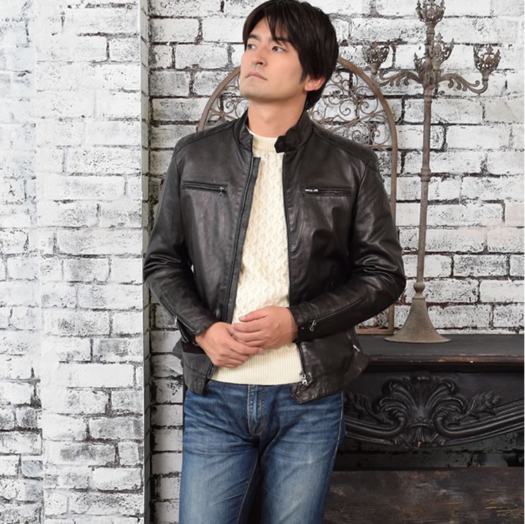 爆買 イタリア製 本革 ラム レザー メンズ ライダース ジャケット 本皮