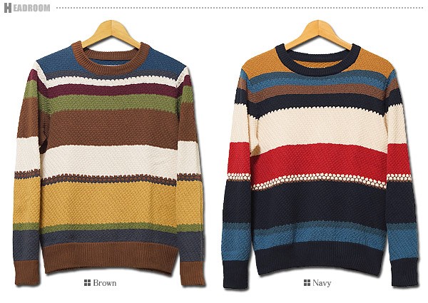 grn ニットセーター クルーネック メンズ マルチカラー パネル