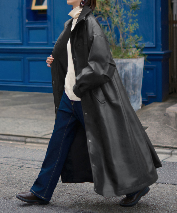 HUG.U（ハグユー） アウター コート ロング レザー風 レディース