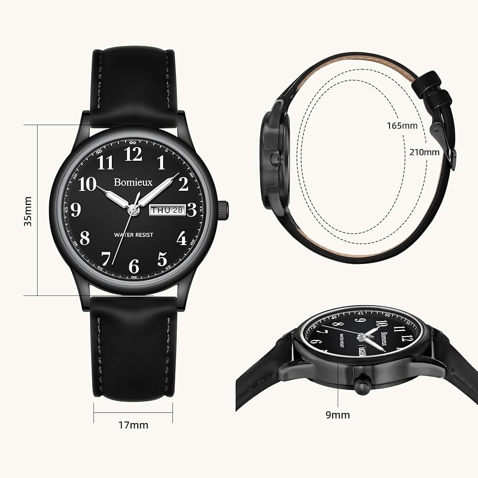 腕時計メンズ シンプル 日付/曜日表示 防水 アナログ 薄型 革ベルト
