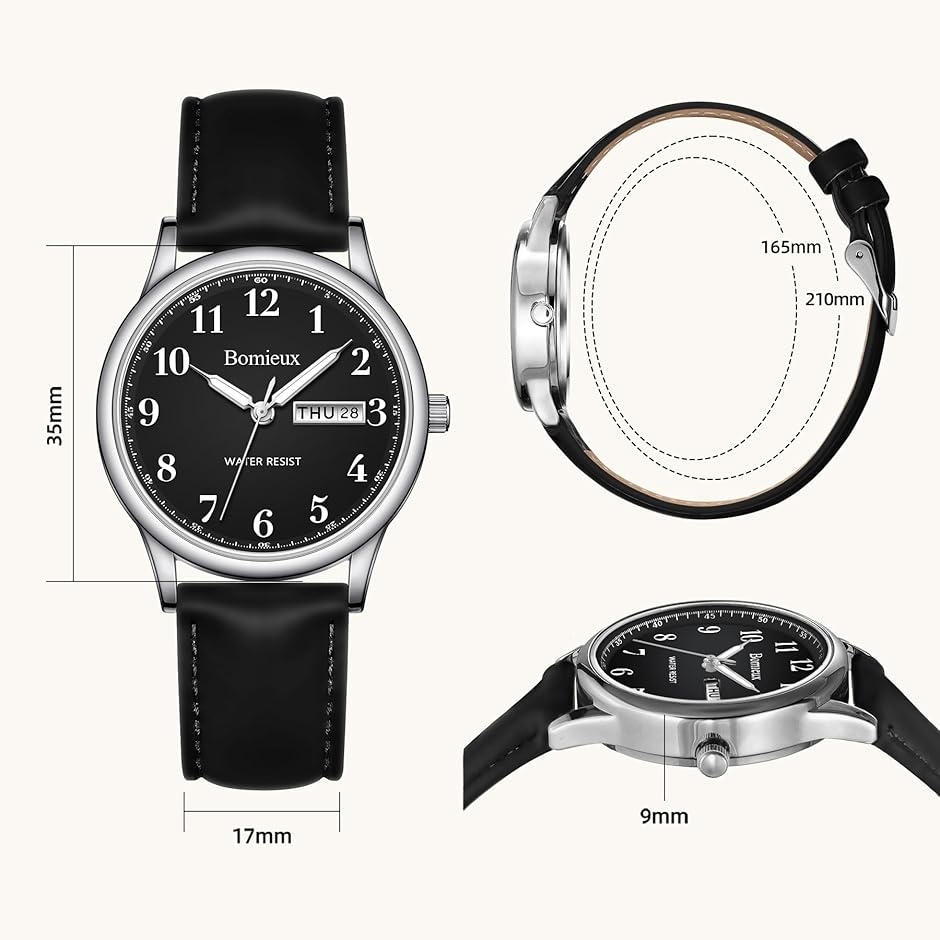 腕時計メンズ シンプル 日付/曜日表示 防水 アナログ 薄型 革ベルト