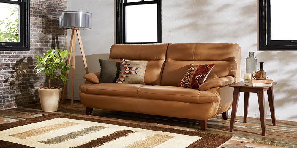 大塚家具 ソファ 2.5人掛け ルーニー 幅183cm 半革キャメル色 #M-02