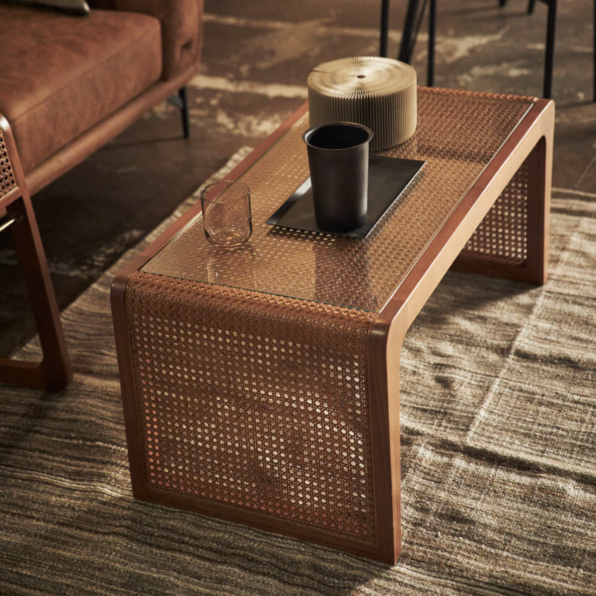 東谷 センターテーブル 幅90cm ガラステーブル ラタン （ 机 リビング