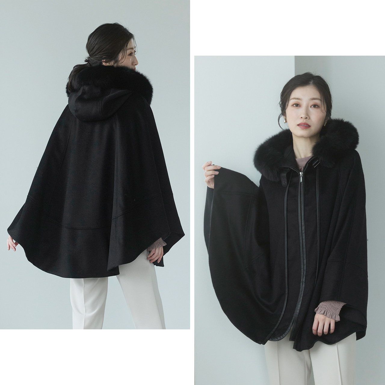 sankyo shokai（三京商会） ケープ カシミヤ 100% ポンチョ フード付き