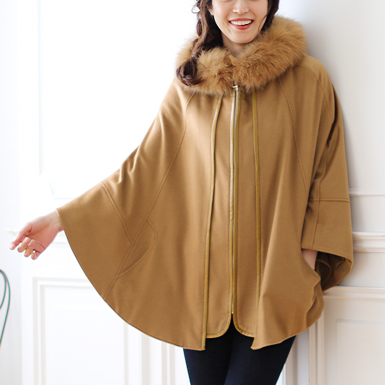 sankyo shokai（三京商会） ケープ カシミヤ 100% ポンチョ フード付き