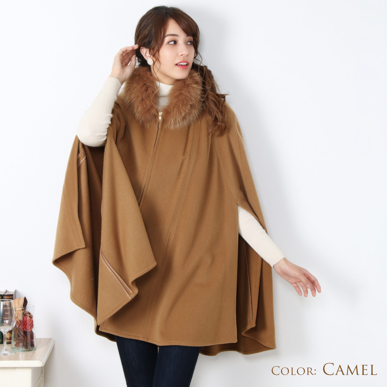 Filomo（フィローモ） カシミヤ ケープ ポンチョ フォックス ファー