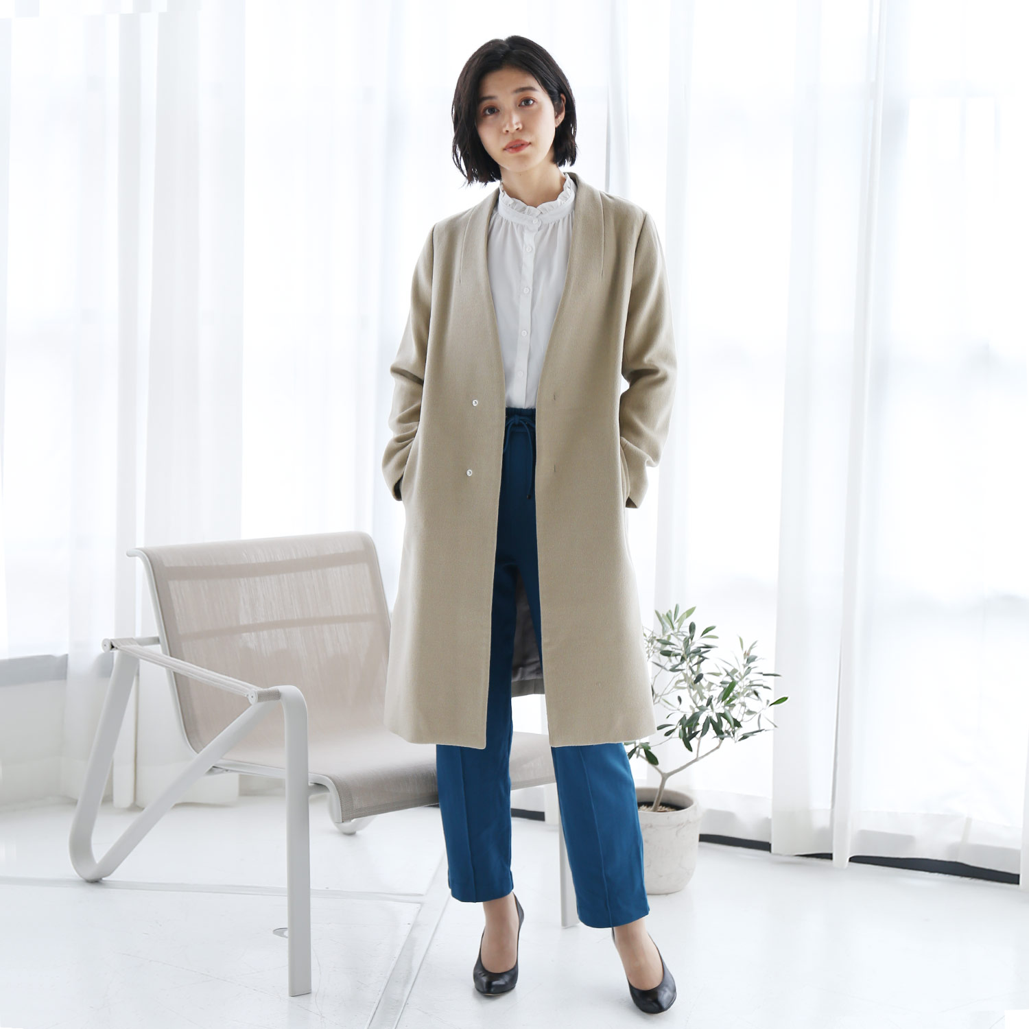 sankyo shokai（三京商会） ノーカラーコート レディース Vネック