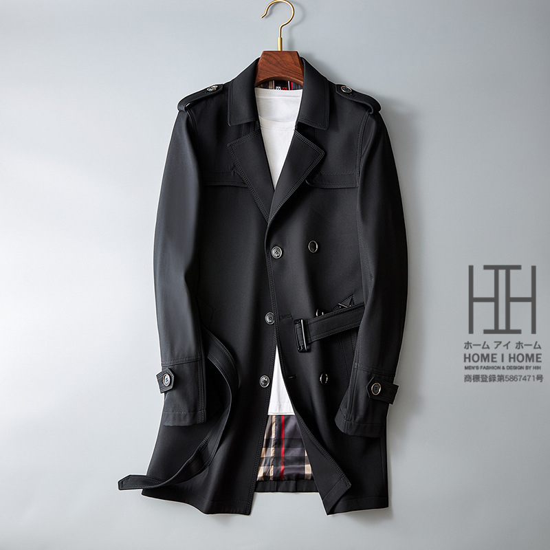 ホームアイホーム ミドル丈 トレンチコートメンズ Pコート ダブル