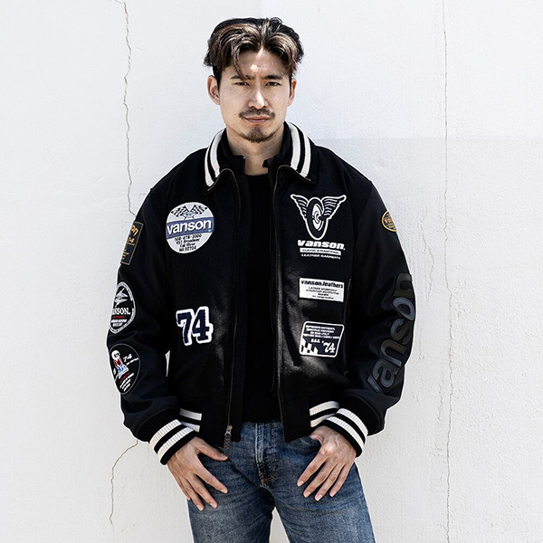 VANSON（バンソン） メンズ ジャケット バイク スタジャン ワッペン