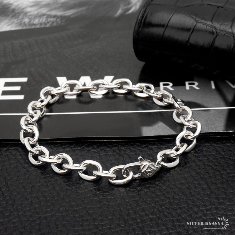 シルバー925 あずきブレスレット 幅8mm メンズブレスレット チェーン