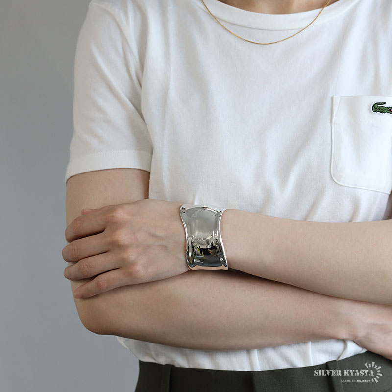 ボーンカフバングル ワイドバングル シルバー925 シンプル 腕輪 ごつめ