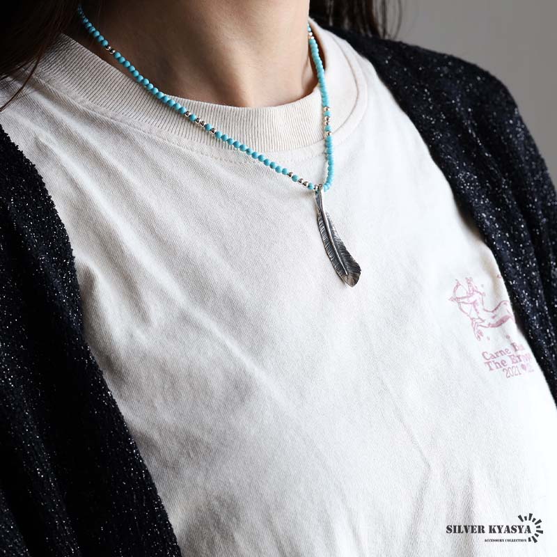 シルバー925 フェザーネックレス ターコイズネックレス ビーズ