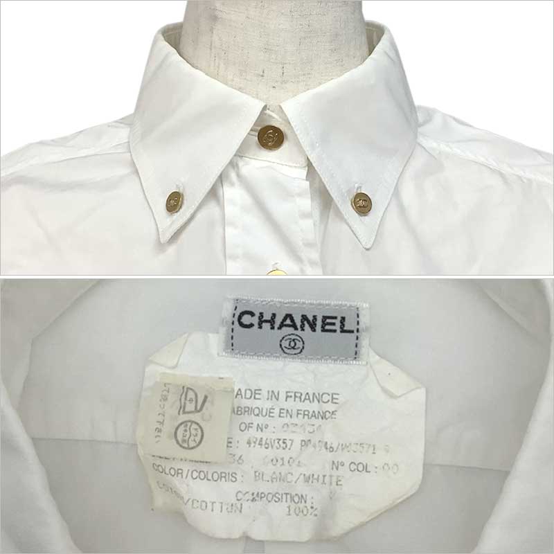 CHANEL シャネル 長袖シャツ コットン ホワイト #36 P04946 ココマーク