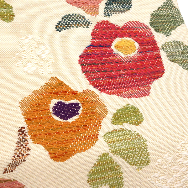 帯屋捨松 八寸名古屋帯 正絹 仕立て付き ベージュ 紬帯 花つなぎ文