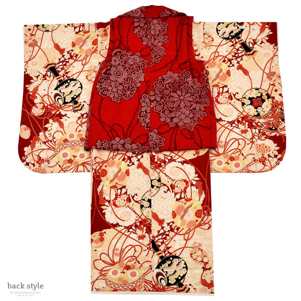 七五三 着物 3歳 女の子 ブランド被布セット 華徒然「赤 絞り調、小槌