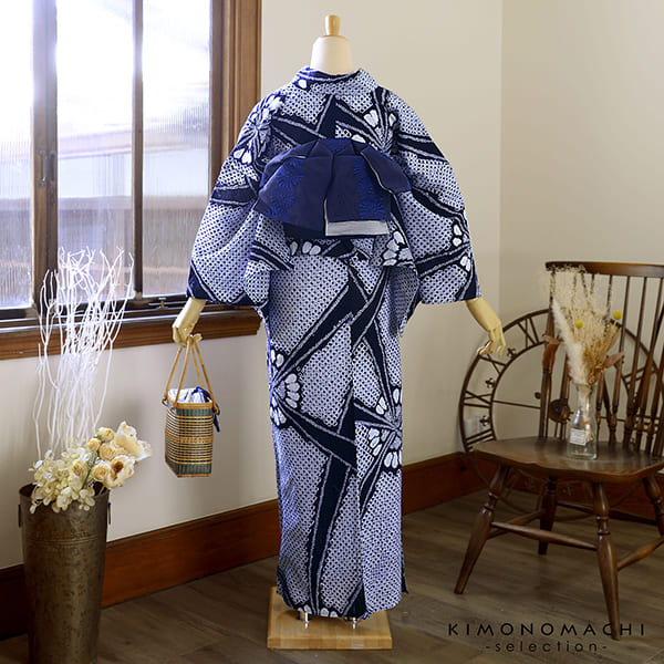 お仕立て上がり絞り浴衣単品「チャーミング花火 紺」有松絞り 女性浴衣