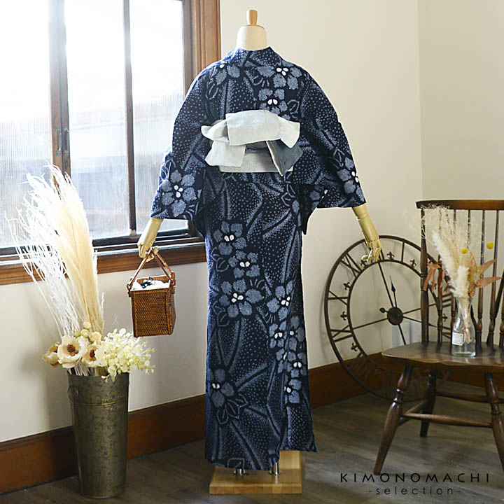 お仕立て上がり絞り浴衣単品「花 濃紺（天仙）」有松絞り 女性浴衣単品
