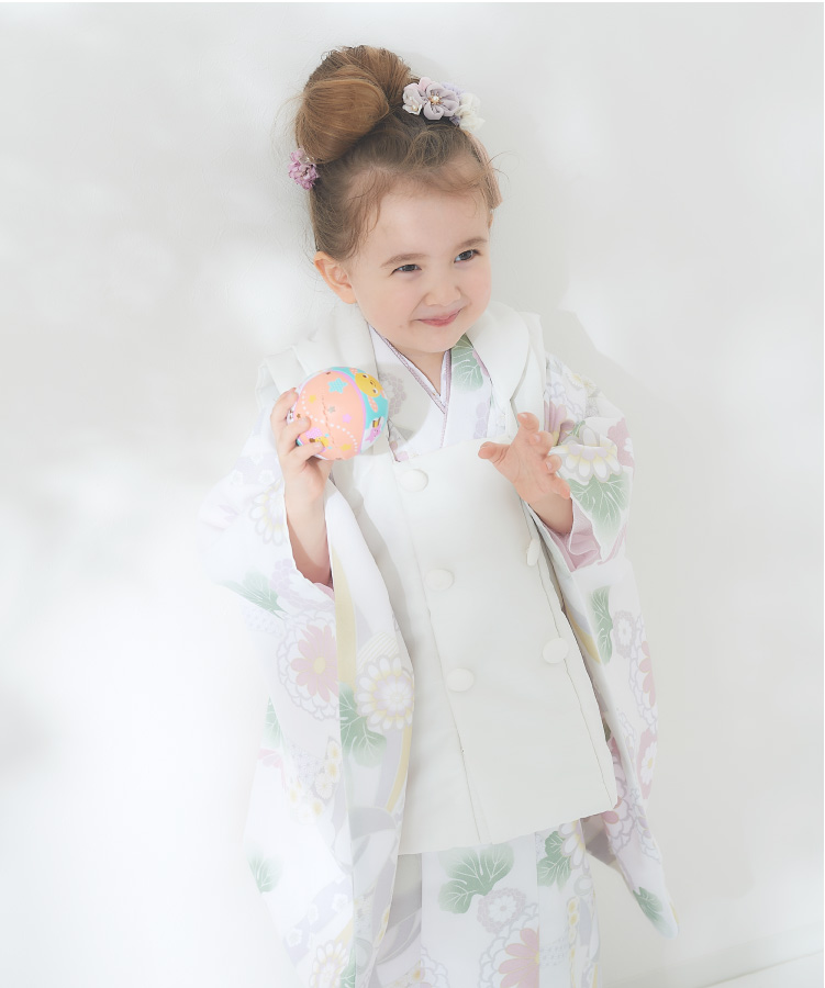 七五三 着物 3歳 被布セット 女の子 KOHARU 白 ホワイト 白の着物 白の