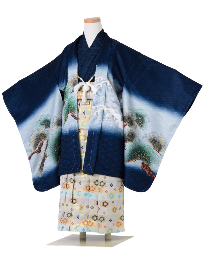 七五三 着物 男の子 五歳 13点フルセット 長門 兜 龍 紺 羽織袴セット