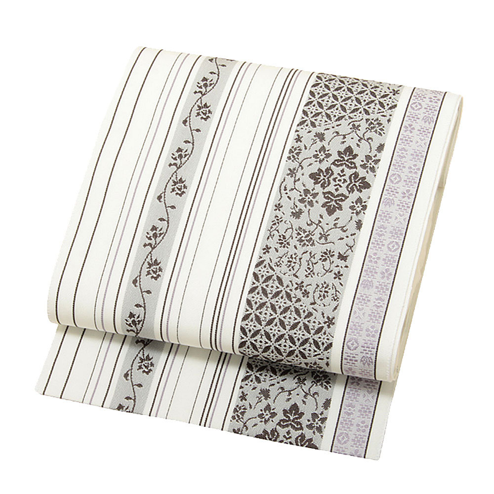 Kisste（キステ） 名古屋帯 ポリエステル 新品 八寸名古屋帯 白 こげ茶