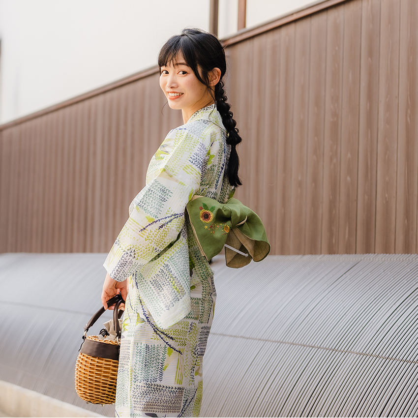 浴衣 単品 レディース フリーサイズ 楊とつばめ グリーン パープル